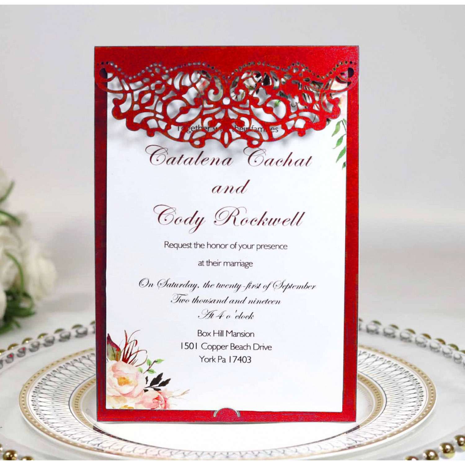 Marriage Invitation Card Celebration Invitation Laser Cut Paper Dark Blue